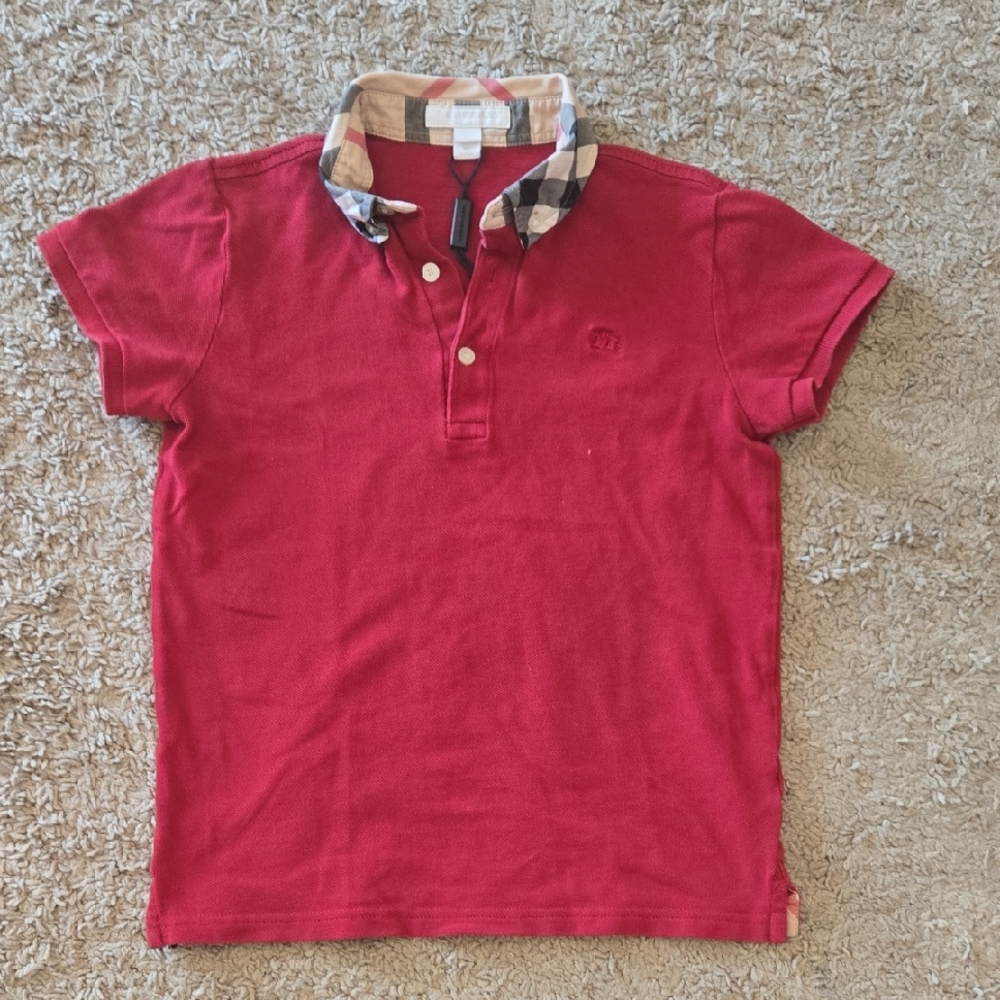 Burberry Red Polo with Check Trim Collar